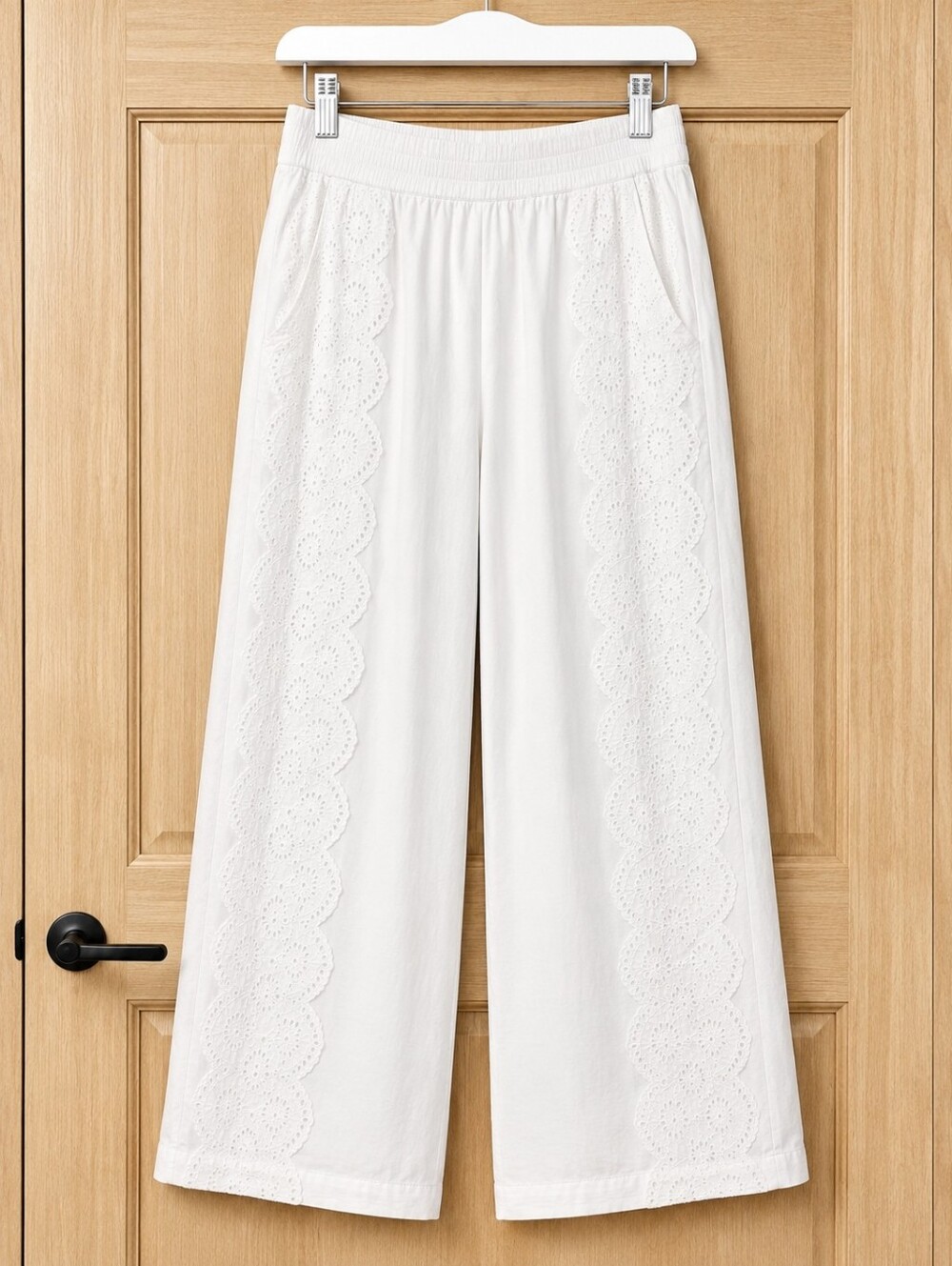 Sundance Suvi Eyelet Pants White Modal Embroidered Wide Leg Pull-On Small
